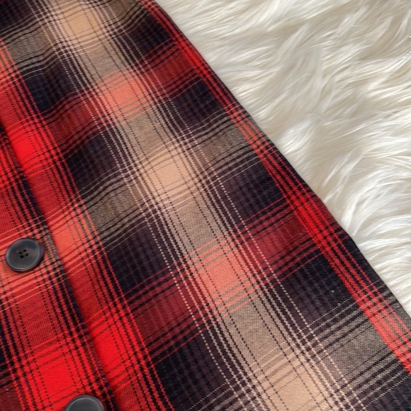 Cato Plad flannel fall orange red black side button side zipper midi skirt sz 8 - Picture 8 of 16